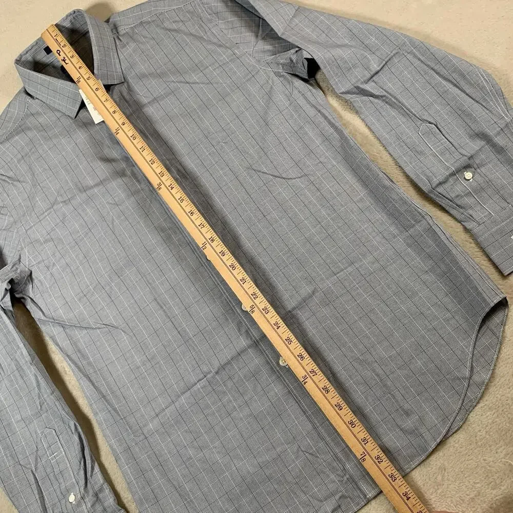 J Crew Shirt Men's Large Blue Slim Flex Wrinkle Free Micro Check Long Sleeve NEW